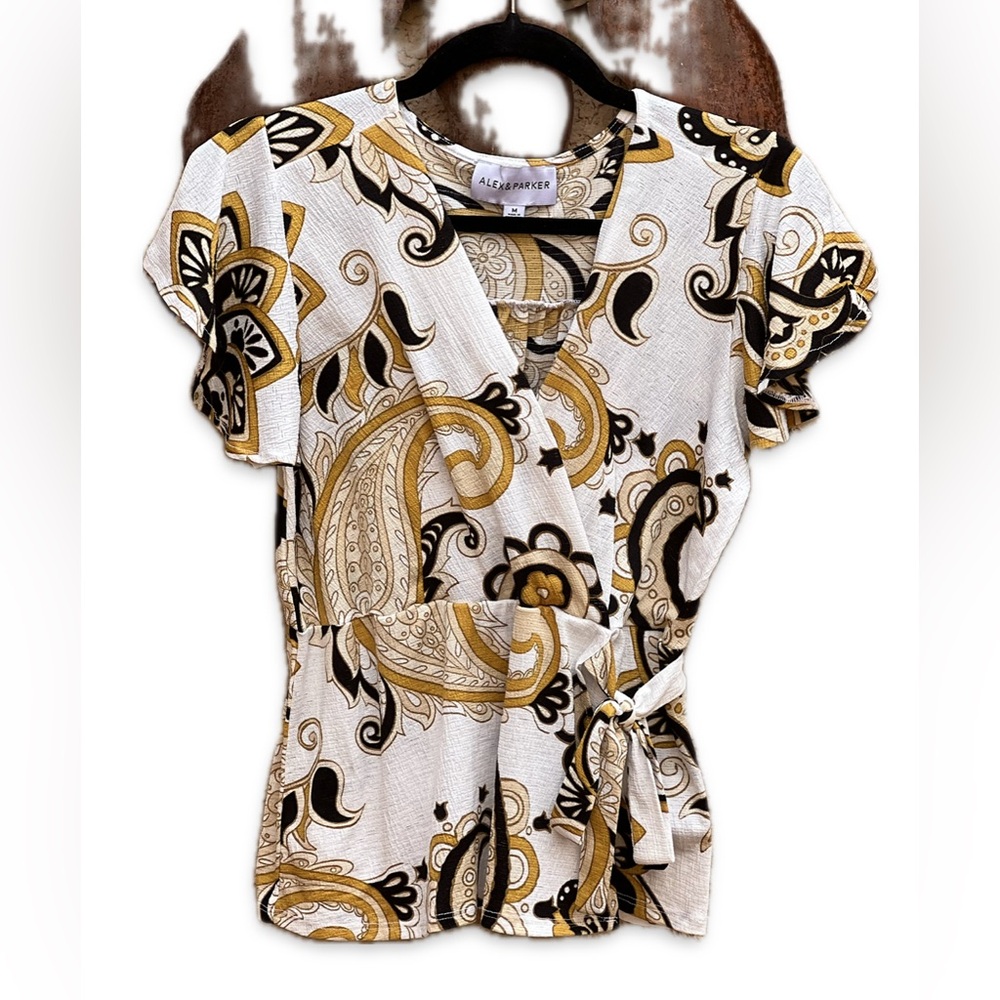 Alex & Parker Paisley Flowy Cap Sleeve Shirt Top Size M